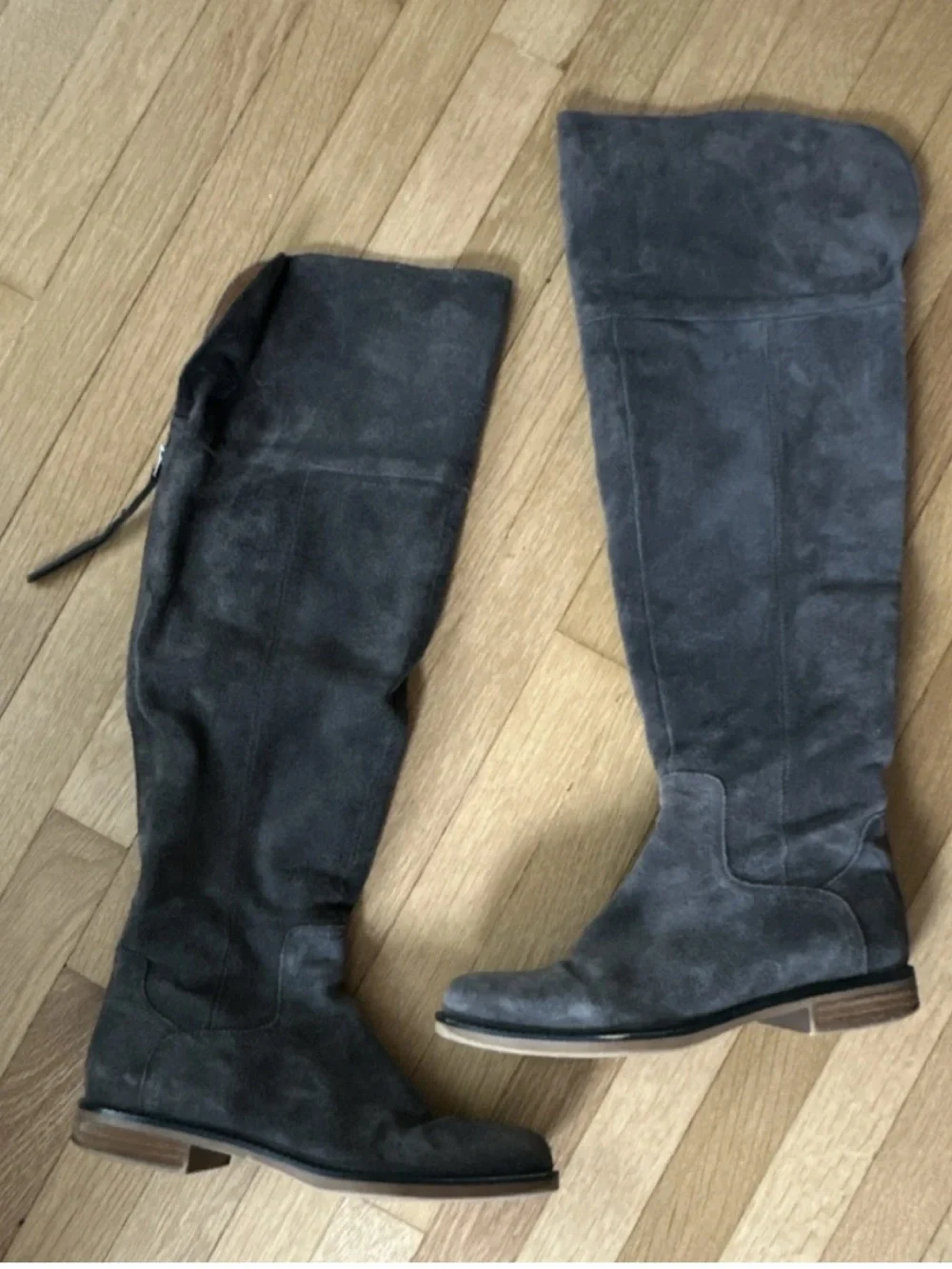 Franco Sarto Genuine Grey Suede Leather Over-the-Knee Riding Boots, Full Zip 7M